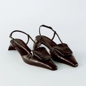 Tibi Brown Croc Print Victor Slingback sz38